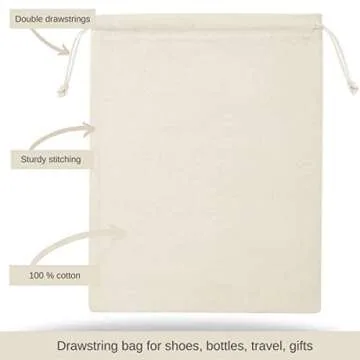 DR 100 Percent Cotton Muslin Drawstring Bags 12-Pack For Storage Pantry Gifts - Unbleached (8 x 10 inch, Beige)