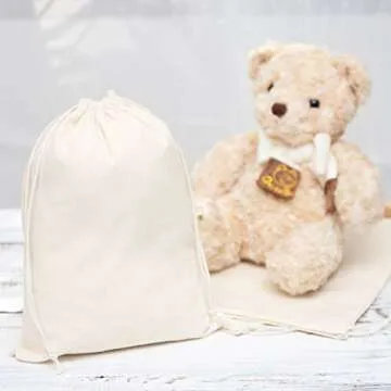 DR 100 Percent Cotton Muslin Drawstring Bags 12-Pack For Storage Pantry Gifts - Unbleached (8 x 10 inch, Beige)