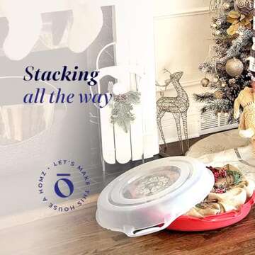 HOMZ 3 Pack Wreath Holder, Christmas Holiday Storage Container Box, 24.5 in, Red