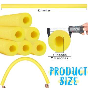 Hanaive 6 Pack Pool Foam Noodles Swim Hollow Bright Pool Noodles Bulk Floats Heavy Duty for Swimming...