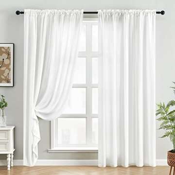 HOMEIDEAS Non-See-Through White Privacy Sheer Curtains 52 X 84 Inches Long 2 Panels Sheer Curtains L...