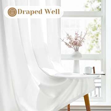 HOMEIDEAS Non-See-Through White Privacy Sheer Curtains 52 X 84 Inches Long 2 Panels Sheer Curtains Light Filtering Window Curtains Drapes for Bedroom Living Room