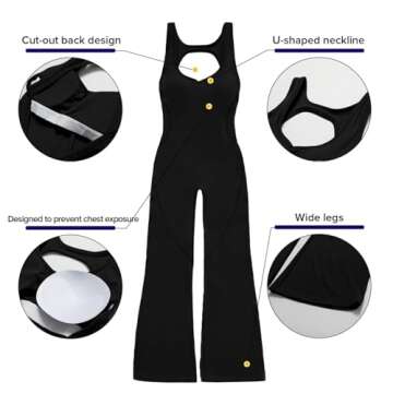 OEAK Womens Flare Jumpsuit Tummy Control Cutout Romper Workout Outfits Sleeveless Unitard Seamless O...