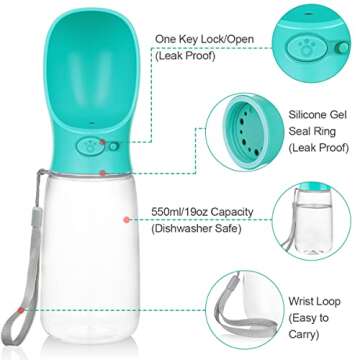 Yicostar Dog Water Bottle Portable, Leak Proof & Lightweigh Water Bottles for Dogs, Dog Travel Water Bottle with Dog Bowl, Dog Travel Accessories & Dog Walking Accessories,(19oz, Blue)