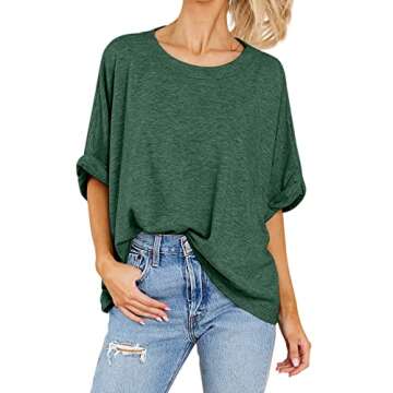 Langwyqu Womens Tops Oversized Tshirts Summer Short Sleeve T Shirts Business Casual Loose Fit Basic ...