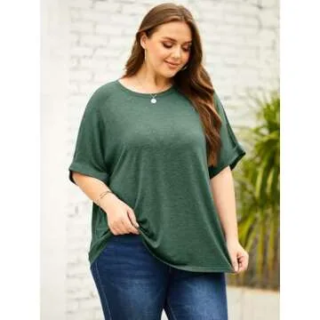 Langwyqu Womens Tops Oversized Tshirts Summer Short Sleeve T Shirts Business Casual Loose Fit Basic Tees Spring Fall Fashion Trendy Clothes 2025 Dark Green