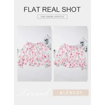 BLENCOT Womens Summer Tops Sexy Off Shoulder Front Knot Ruffled Blouses Casual 3/4 Sleeve Floral Regular Pullovers Large
