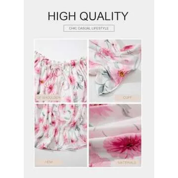 BLENCOT Womens Summer Tops Sexy Off Shoulder Front Knot Ruffled Blouses Casual 3/4 Sleeve Floral Regular Pullovers Large
