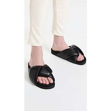 Comfortable R0AM Women’s Foldy Puffy Slides in Black