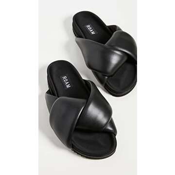 Comfortable R0AM Women’s Foldy Puffy Slides in Black