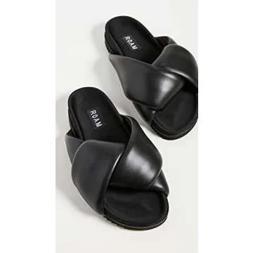 Comfortable R0AM Women’s Foldy Puffy Slides in Black