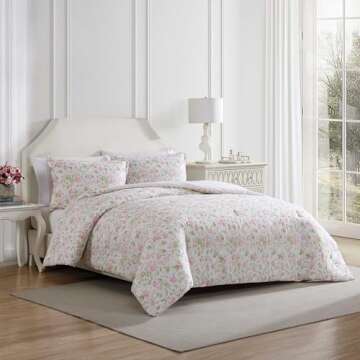 Laura Ashley - Queen Comforter Set, Luxuriously Soft Bedding with Matching Shams, Floral Home Decor ...