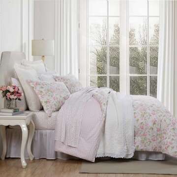 Laura Ashley - Queen Comforter Set, Luxuriously Soft Bedding with Matching Shams, Floral Home Decor (Morning Gloria Pink, Queen)
