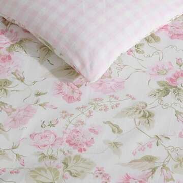 Laura Ashley - Queen Comforter Set, Luxuriously Soft Bedding with Matching Shams, Floral Home Decor (Morning Gloria Pink, Queen)