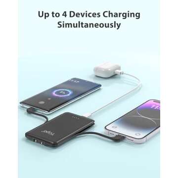 TG90° Power Bank Portable Phone Charger, 5000mAh Small Battery Pack with Built-in Foldable AC Wall Plug and Cables, Ultra Mini Battery Charger Compatible with iPhone16/15 Series and Android Devices