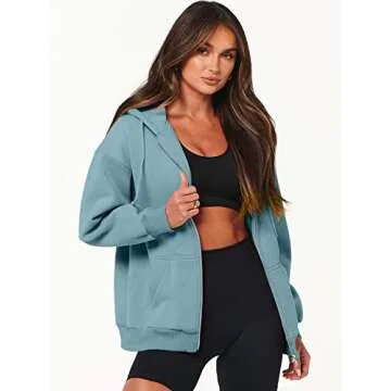 Stylish ANRABESS Women's Zip Up Oversized Hoodie 2024