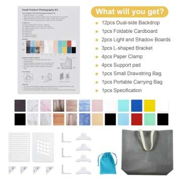 Meking 12Pcs 22Patterns Small Product Photography Backdrops Kit Photo Background Food Photography Backdrop Board with Carrying Bag and Drawstring Bag(16.5X11inch)