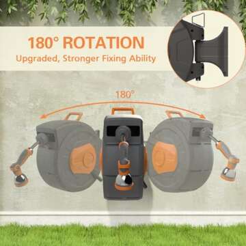 Retractable Garden Hose Reel 100ft, 1/2 inch Water Hose, Wall Mounted and 180 Deg Swivel Bracket, Sl...