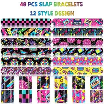 48PCS 80s 90s Party Favors Slap Bracelets,Back to 80s 90s Throwback Theme Party Decorations Slap Bra...