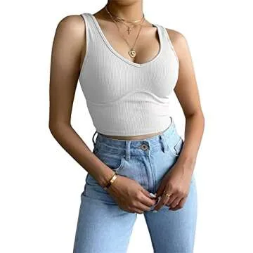 Artfish Women's Sexy Scoop Neck Corset Crop Top Bustier Sleeveless Fitted Ribbed Basic Cropped Tank ...