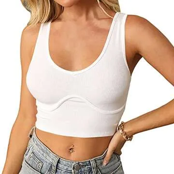 Artfish Women's Sexy Scoop Neck Corset Crop Top Bustier Sleeveless Fitted Ribbed Basic Cropped Tank (White,S)