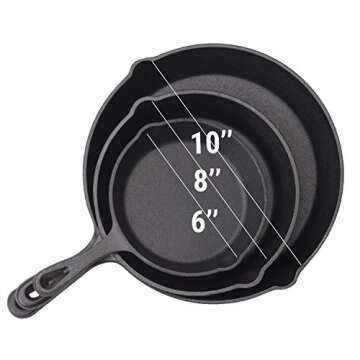 cast iron frying pan set of 3, 6, 8, 10 inch non-stick coating pan, suitable for frying, cooking, ba...