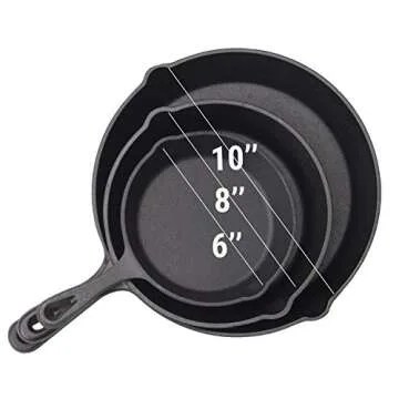 cast iron frying pan set of 3, 6, 8, 10 inch non-stick coating pan, suitable for frying, cooking, ba...