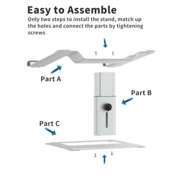 SOUNDANCE Adjustable Laptop Stand for Desk, Computer Stand, Ergonomic Laptop Riser Holder Compatible with 10 to 17.3 Inches Notebook PC Computer, Aluminum Silver
