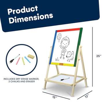 Kidzlane Wooden Art Easel for Kids 2-4 - Double Sided Board
