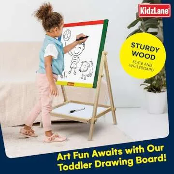 Kidzlane Wooden Art Easel for Kids 2-4 - Double Sided Board