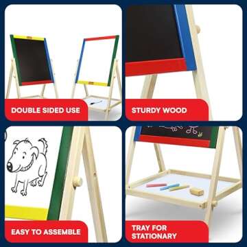 Kidzlane Wooden Art Easel for Kids 2-4 - Double Sided Board