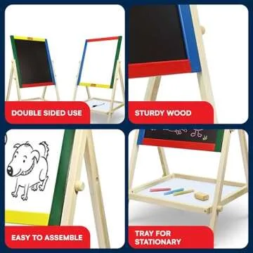 Kidzlane Wooden Art Easel for Kids 2-4 - Double Sided Board