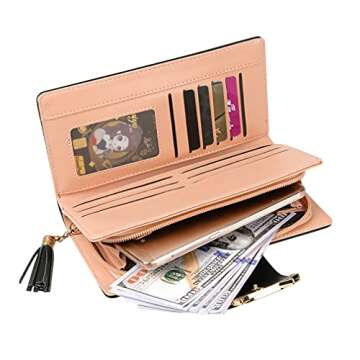 HeySun Wallet Women Cute Bifold Clutch Wallets with Zipper Coin Purse Card Holder Money Clip Gifts for Cat Lovers Black