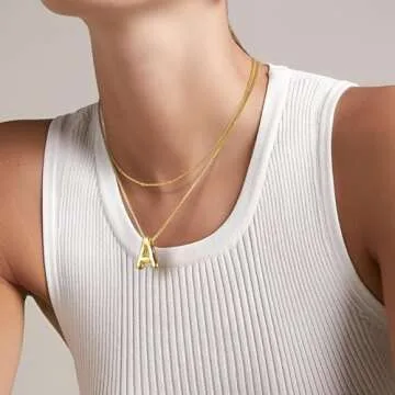 Rhinelife Letter Necklace Bubble Initial Pendant Necklaces for Women Cute Alphabet 14K Gold Plated Design Balloon Puffy Name Personalized Teen Jewelry (A)