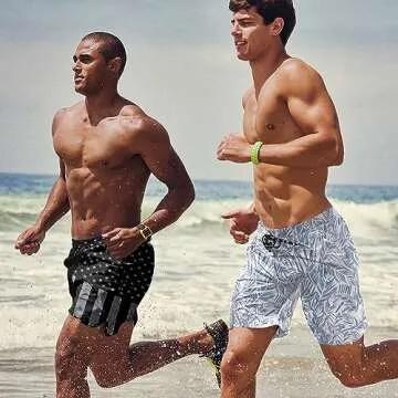 COOFANDY Men's Beachwear Summer Holiday Swim Trunks Quick Dry Swimsuit Beach Shorts Deep Blue Plam Leaf M