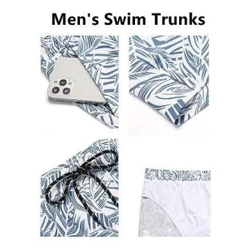 COOFANDY Men's Beachwear Summer Holiday Swim Trunks Quick Dry Swimsuit Beach Shorts Deep Blue Plam Leaf M