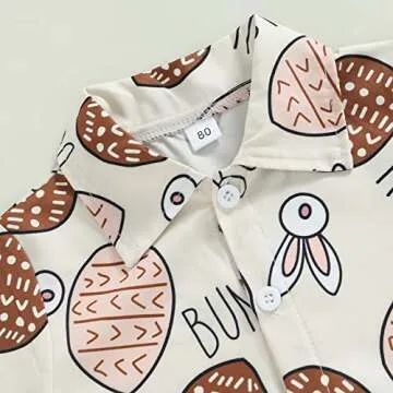 2Pcs Toddler Baby Boy Easter Outfits Easter Egg/Bunny Short Sleeve Button Down Shirt Solid Shorts Set Summer Clothes (Creamy Yellow, 18-24 Months)