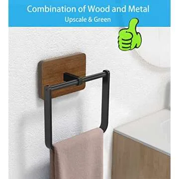 DOKU Metal Square Towel Ring, Hand Towel Holder for Bathroom, Towel Rack Hanger for Kitchen Wall Mount Heavy Duty Storage, Black and Brown