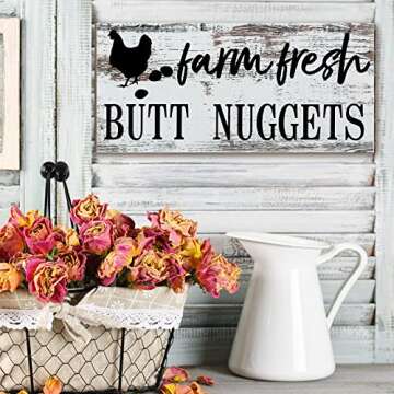 Jetec Farm Fresh Chicken Wall Decor Chicken Coop Sign Accessories Rustic Hen House Deco Farmhouse Wooden Door Decoration for Home Kitchen Decoration(Retro Color)