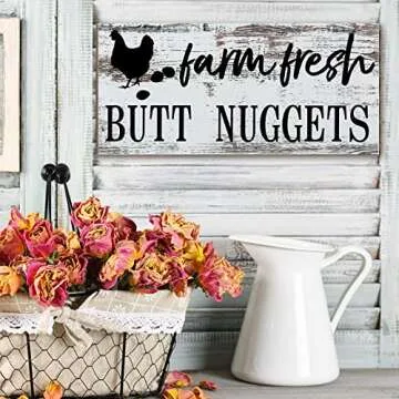 Jetec Farm Fresh Chicken Wall Decor Chicken Coop Sign Accessories Rustic Hen House Deco Farmhouse Wooden Door Decoration for Home Kitchen Decoration(Retro Color)