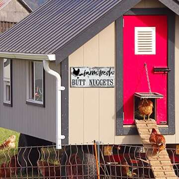 Jetec Farm Fresh Chicken Wall Decor Chicken Coop Sign Accessories Rustic Hen House Deco Farmhouse Wooden Door Decoration for Home Kitchen Decoration(Retro Color)