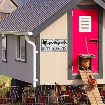 Jetec Farm Fresh Chicken Wall Decor Chicken Coop Sign Accessories Rustic Hen House Deco Farmhouse Wooden Door Decoration for Home Kitchen Decoration(Retro Color)