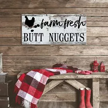 Jetec Farm Fresh Chicken Wall Decor Chicken Coop Sign Accessories Rustic Hen House Deco Farmhouse Wooden Door Decoration for Home Kitchen Decoration(Retro Color)