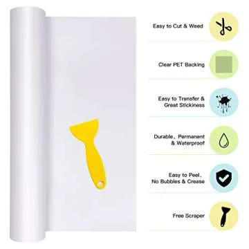 White Permanent Vinyl, White Adhesive Vinyl for Cricut - 12" x 40 FT White Vinyl Roll for Cricut, Silhouette, Cameo Cutters, Signs, Scrapbooking, Craft, Die Cutters