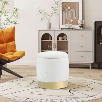Halitaa S/2 Round Ottoman Storage with Small Flip-Top Coffee Table, Modern Upholstered Stool for Liv...