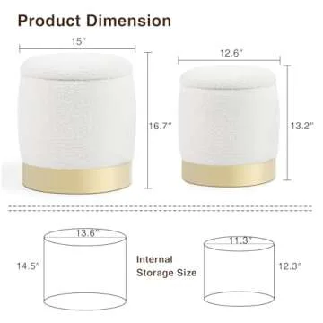 Halitaa S/2 Round Ottoman with Flip-Top Table Storage Solution