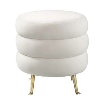 Chic 16.5" Cream Round Ottoman Stool for Home Decor