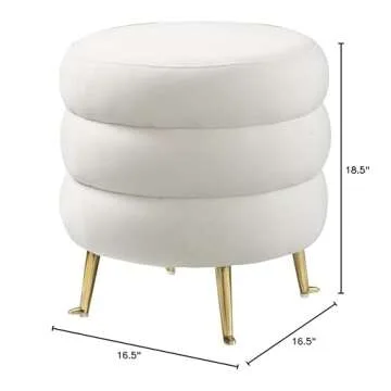 Chic 16.5" Cream Round Ottoman Stool for Home Decor