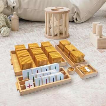 Golden Beads Montessori Toys, Math Manipulatives, Math Bank Game Toys for Preschool