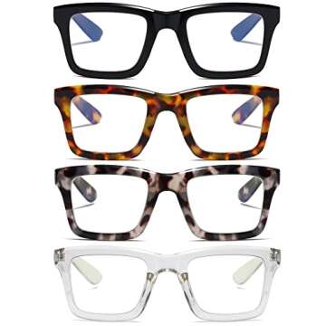 ZXYOO 4 Pack Oprah Style Reading Glasses for Women Men Blue Light Blocking Computer Square Metal Spr...